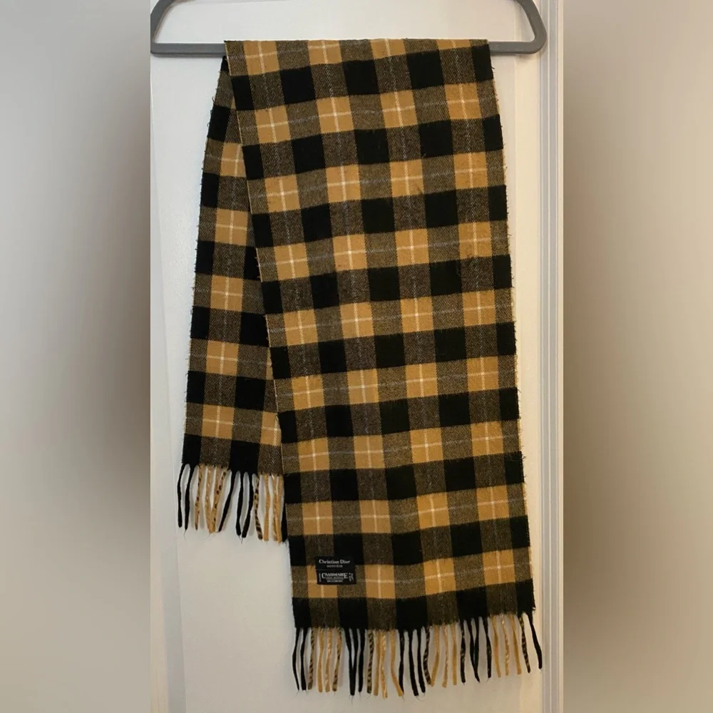 Christian Dior Scarf - 100% Acrylic - Checkered Yellow & Black - Used Condition